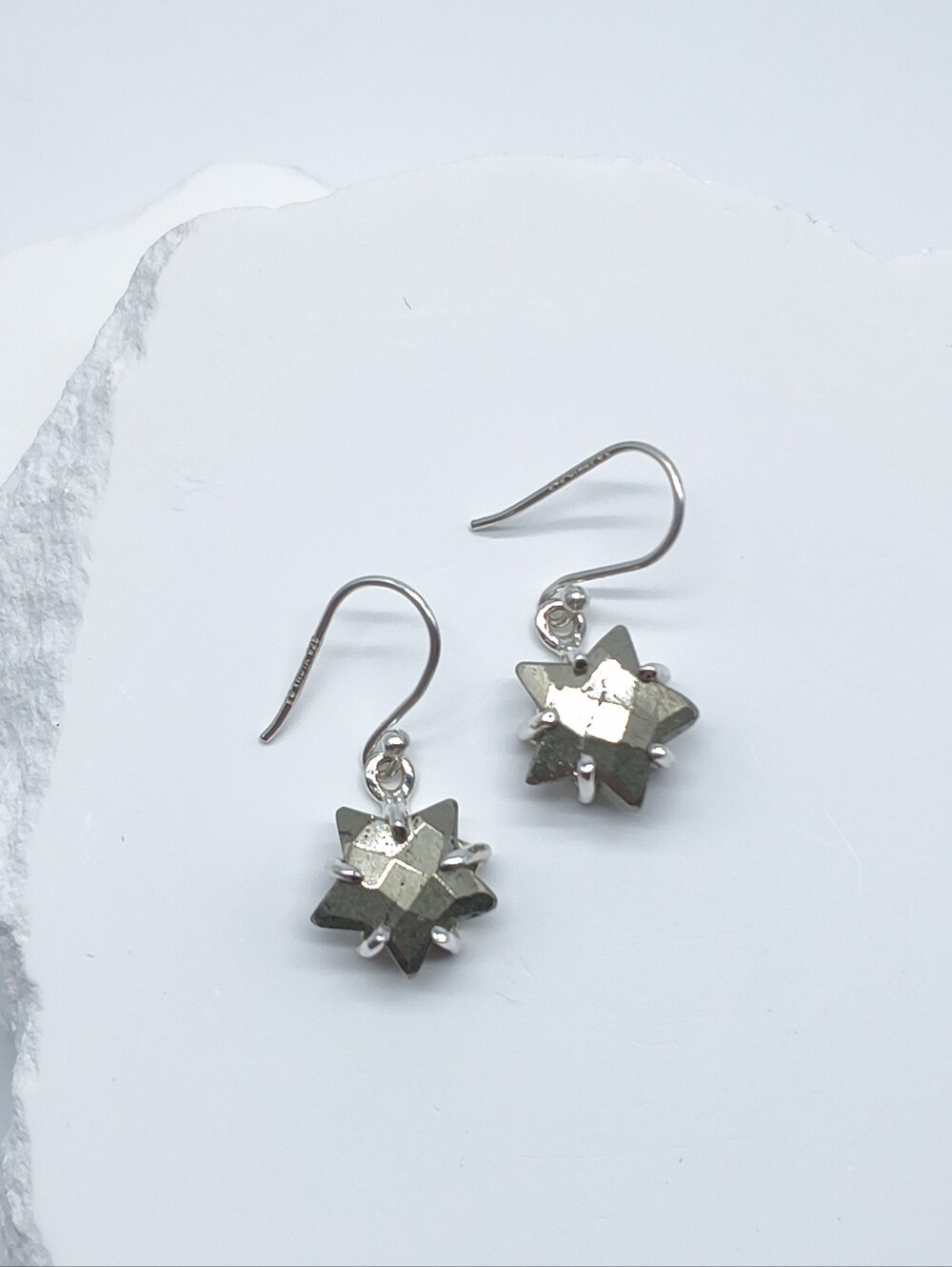 Sterling Silver Pyrite Star Dangle Earrings